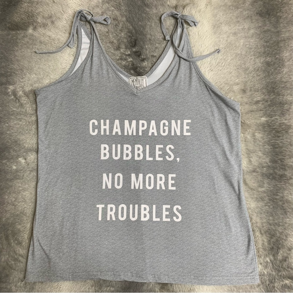 Mentally Exhausted gray champagne weekend brunch tank top size M